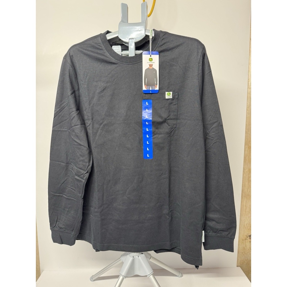 John Deere Men's Large Black Long Sleeve Pocket T-Shirt Crew Neck NWT